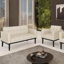 Ver imagem 2 de Sofá Namoradeira e 1 Poltrona Base Madeira Preto Ana Veludo Luxo Off White - Ibiza