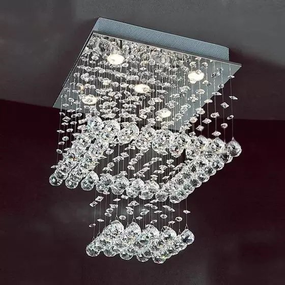 Lustre Cristal Pendente Retangular + Lâmpadas LEDs