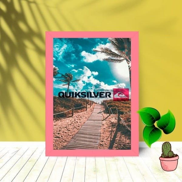 Quadro Decorativo Quiksilver com Moldura e Vidro 25X33 Sala:Rosa - 1