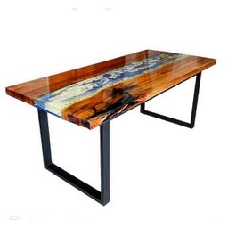 Mesa em Madeira de Lei e Resina Epóxi até 8 Lugares Tema "ondas do Mar " Craft Wood Mesa de 8 Lugare - 3