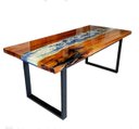 Ver imagem 3 de Mesa em Madeira de Lei e Resina Epóxi até 8 Lugares Tema "ondas do Mar " Craft Wood Mesa de 8 Lugare