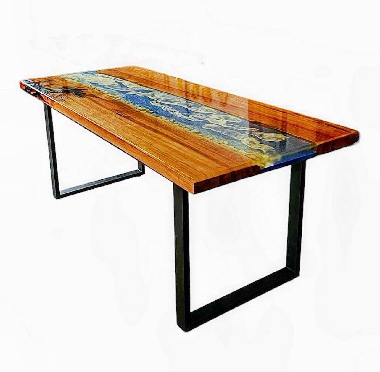 Mesa em Madeira de Lei e Resina Epóxi até 8 Lugares Tema "ondas do Mar " Craft Wood Mesa de 8 Lugare - 4