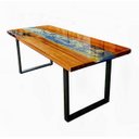 Ver imagem 4 de Mesa em Madeira de Lei e Resina Epóxi até 8 Lugares Tema "ondas do Mar " Craft Wood Mesa de 8 Lugare