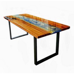 Mesa em Madeira de Lei e Resina Epóxi até 8 Lugares Tema "ondas do Mar " Craft Wood Mesa de 8 Lugare - 4