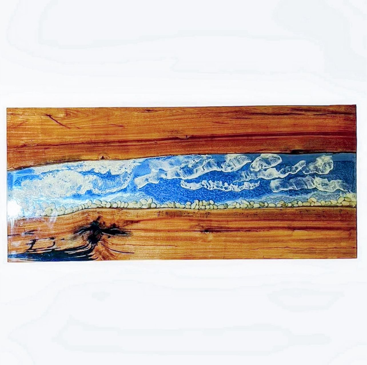Mesa em Madeira de Lei e Resina Epóxi até 8 Lugares Tema "ondas do Mar " Craft Wood Mesa de 8 Lugare