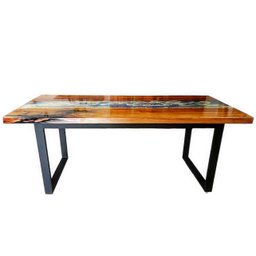 Mesa em Madeira de Lei e Resina Epóxi até 8 Lugares Tema "ondas do Mar " Craft Wood Mesa de 8 Lugare - 2