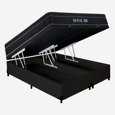 Cama Box Baú King Royal Air Molas Ensacadas Sintético Preto Royal