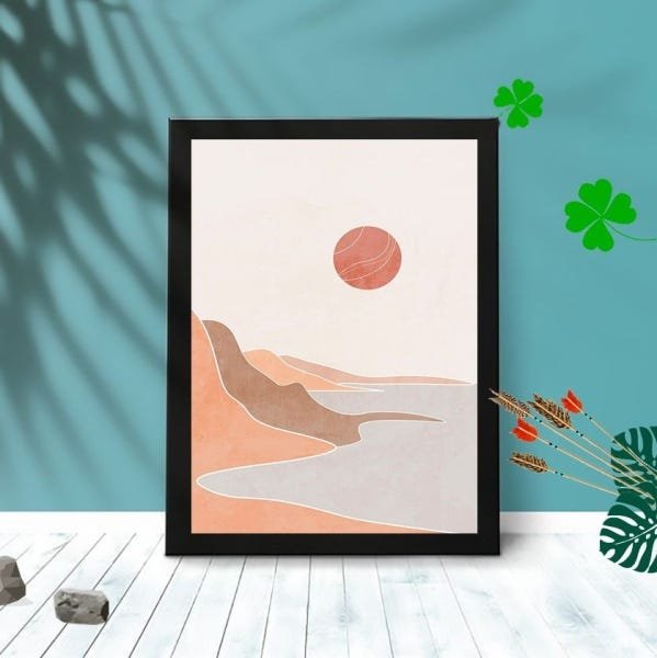 Quadro Decorativo Morro Moderno com Moldura e Vidro 25X33:Preto - 1