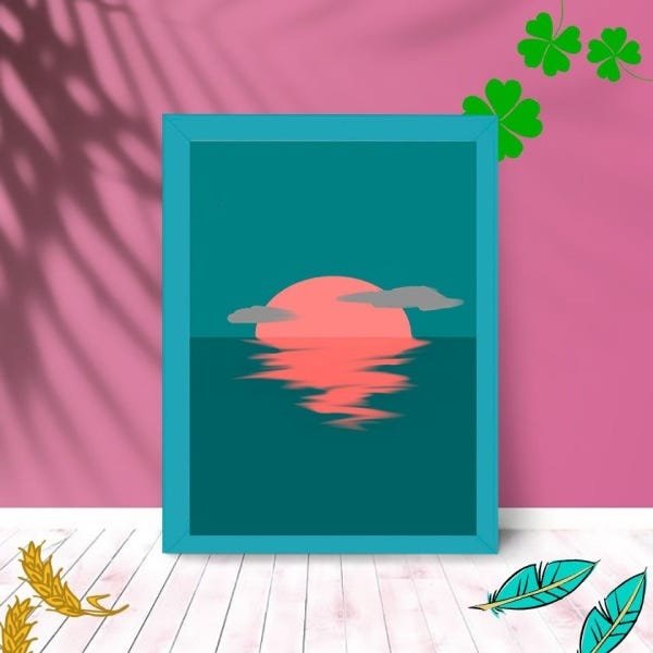 Quadro Decorativo Sunset com Moldura e Vidro 25X33 Quarto:Azul - 1