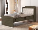 Ver imagem 1 de Cama de Solteiro Tamires Castanho com Capitone Estofado Gavetas Pretaleiras e Baú de Mdf