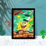 Quadro Decorativo Bob Esponja Hambúrguer com Moldura e Vidro:Preto - 1
