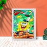 Quadro Decorativo Bob Esponja Hambúrguer com Moldura e Vidro:Branco - 1