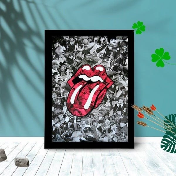 Quadro Decorativo Rolling Stones Grey com Moldura e Vidro:Preto - 1