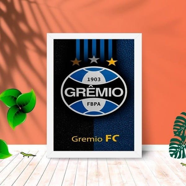 Quadro Decorativo Grêmio F.C. com Moldura e Vidro 25X33 Sala:Branco - 1
