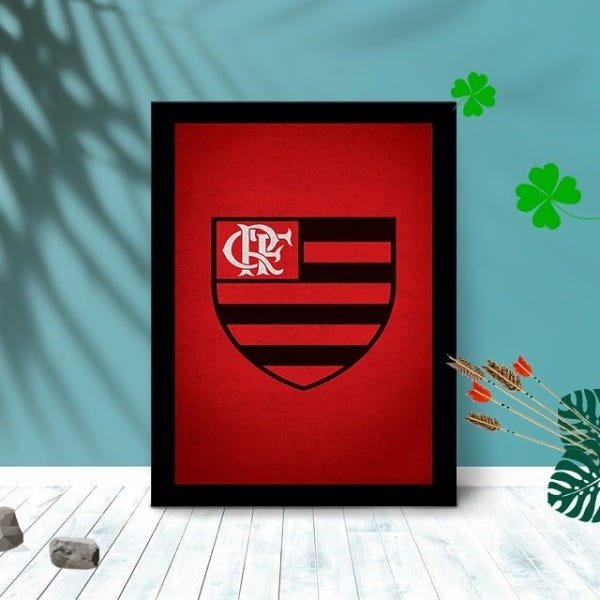 Quadro Decorativo Flamengo F.C. com Moldura e Vidro 25X33:Preto - 1