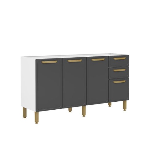 Balcão de Cozinha em Aço 160cm 4 Ptas 2 Gav Bella Bertolini - Grafite/branco