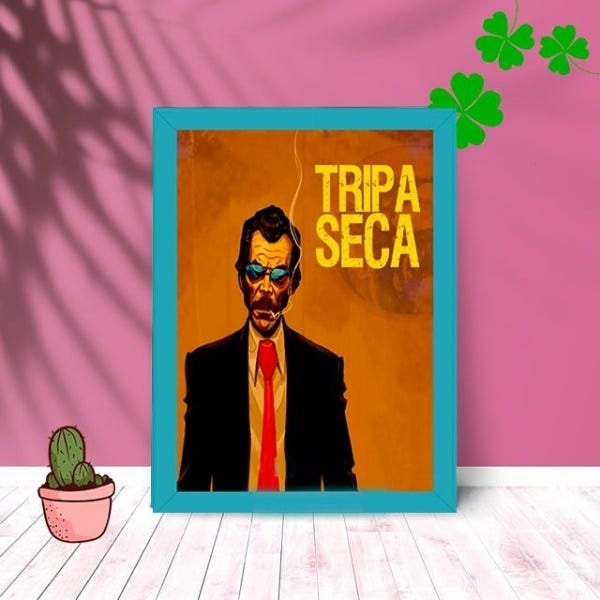 Quadro Decorativo Seu Madruga Tripa Seca com Moldura e Vidro:Azul - 1