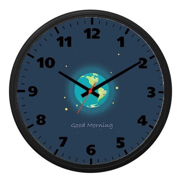 Relógio de Parede Earth Plástico 24 cm Redondo Preto Ômega:Preto - 1