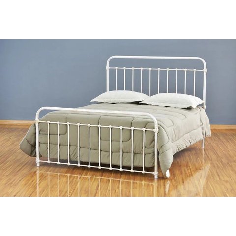 Cama de Ferro Patente Casal Comum Branca Envelhecido
