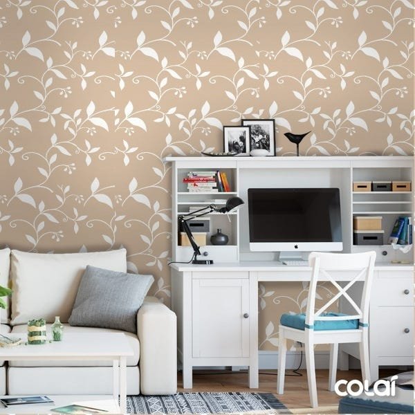 Papel De Parede Lavável Folhas Com Fundo Marrom 3m - 2