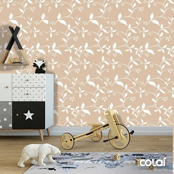 Papel De Parede Lavável Folhas Com Fundo Marrom 3m - 6