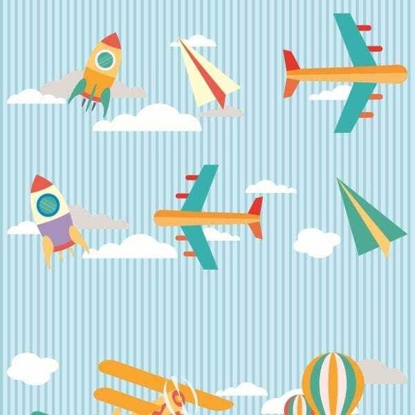 Papel de Parede Adesivo Lavável Aeronaves Coloridas 18m - 1