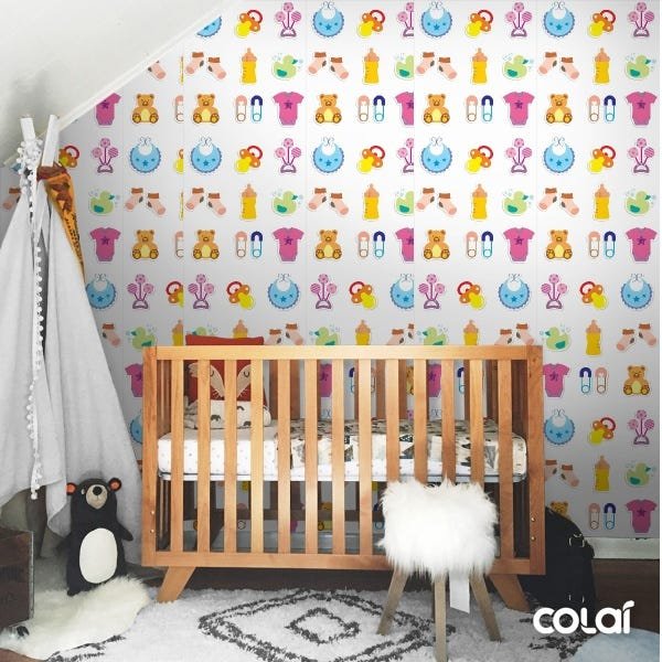 Papel de Parede Adesivo Lavável Utensílios de Bebê 18m - 3