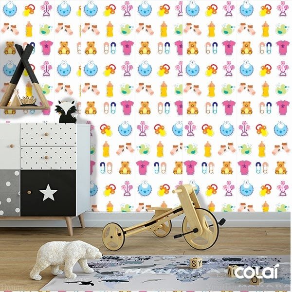 Papel de Parede Adesivo Lavável Utensílios de Bebê 18m - 2