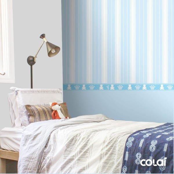 Papel de Parede Lavável Ursinho Coroado Azul Claro 18m - 4