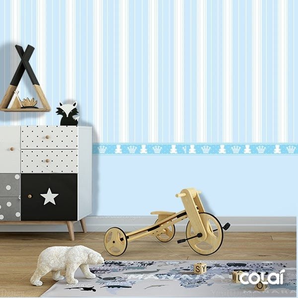 Papel de Parede Lavável Ursinho Coroado Azul Claro 18m - 2