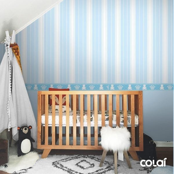Papel de Parede Lavável Ursinho Coroado Azul Claro 18m - 3
