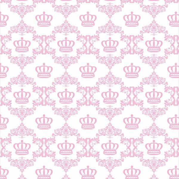 Papel de Parede Lavável Coroa Rosa de Fundo Branco 18m - 1