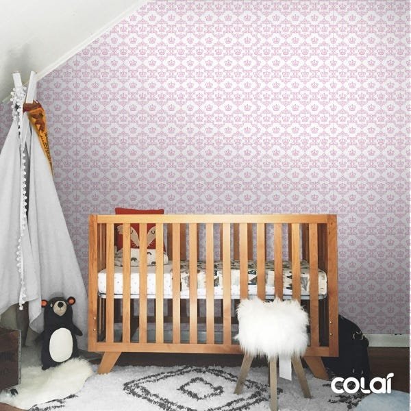 Papel de Parede Lavável Coroa Rosa de Fundo Branco 18m - 3