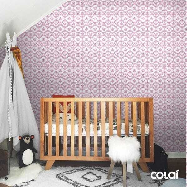 Papel de Parede Adesivo Lavável Coroa Rosa 9m - 3