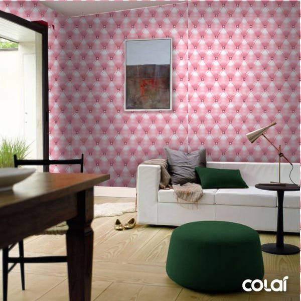 Papel de Parede Adesivo Lavável Capitone Rosa 12m - 4