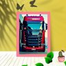Quadro Decorativo Caminhão Scania Vermelho Moldura e Vidro:Rosa - 1