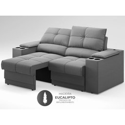 Sofá com Porta Copos e Carregador USB Retrátil e Reclinável Ringo 1,70m Velosuede Grafite - - 5