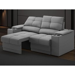 Sofá com Porta Copos e Carregador USB Retrátil e Reclinável Ringo 1,70m Velosuede Grafite - - 1