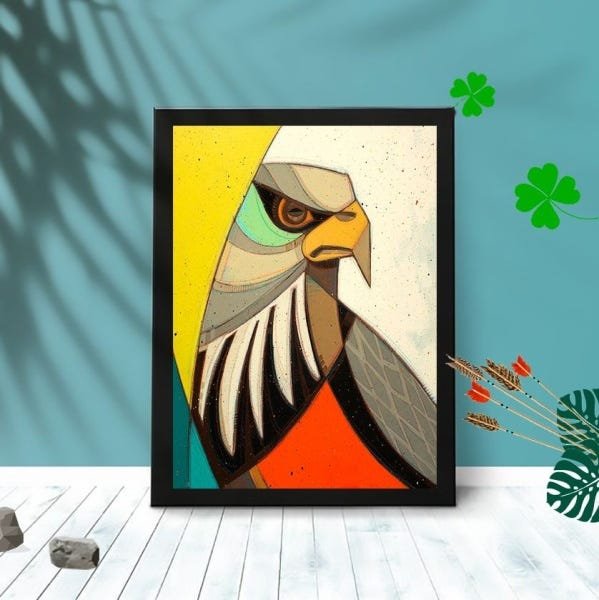 Quadro Decorativo Falcão Abstrato com Moldura e Vidro 25X33:Preto - 1