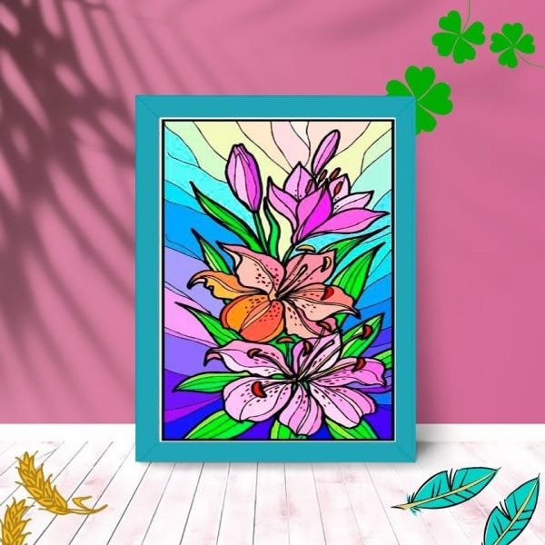 Quadro Decorativo Flor Abstrato com Moldura e Vidro 25X33:Azul - 1