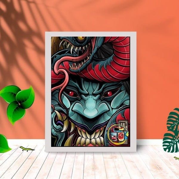 Quadro Decorativo Snake Monster com Moldura e Vidro 25X33:Branco - 1
