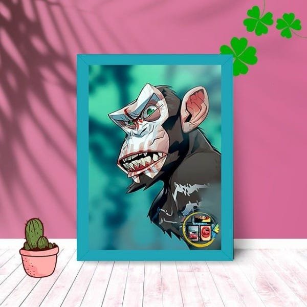 Quadro Decorativo Planeta Dos Macacos com Moldura e Vidro:Azul - 1