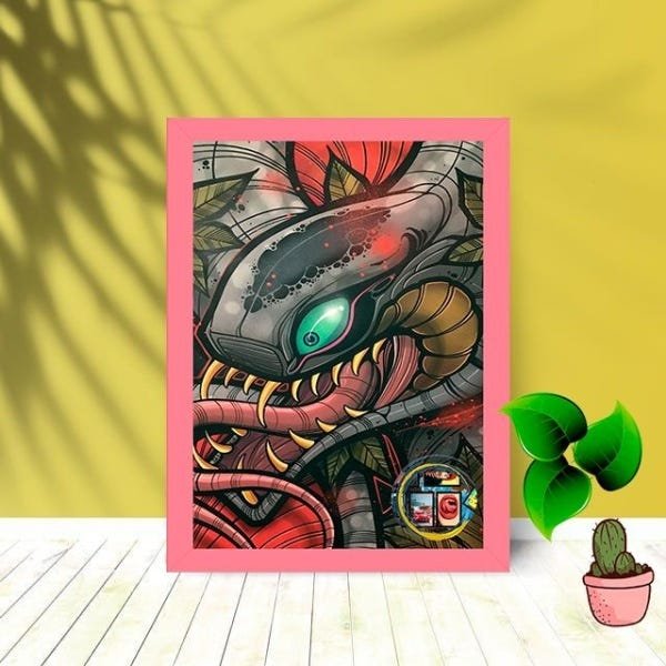 Quadro Decorativo Snake Grey com Moldura e Vidro 25X33 Quarto:Rosa - 1