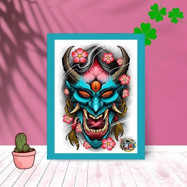 Quadro Decorativo Monster Flowers com Moldura e Vidro 25X33:Azul - 1