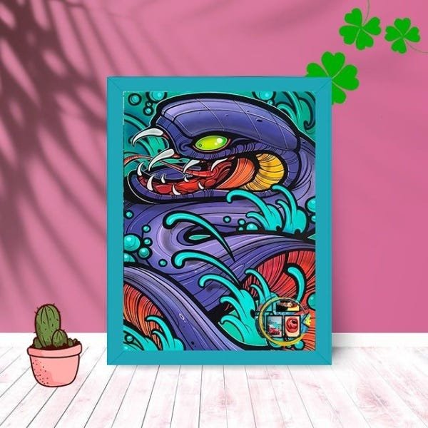 Quadro Decorativo Snake Sea com Moldura e Vidro 25X33 Quarto:Azul - 1
