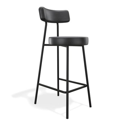 Banqueta Alta Cozinha Kobe Estofada com Encosto Couríssimo Preto - Desk Design