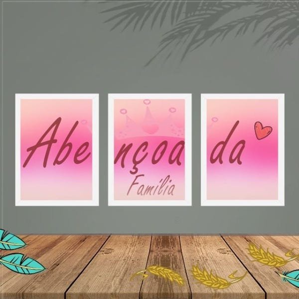 Quadros Decorativos Abençoada Família com Moldura e Vidro 3Pç:Branco - 1