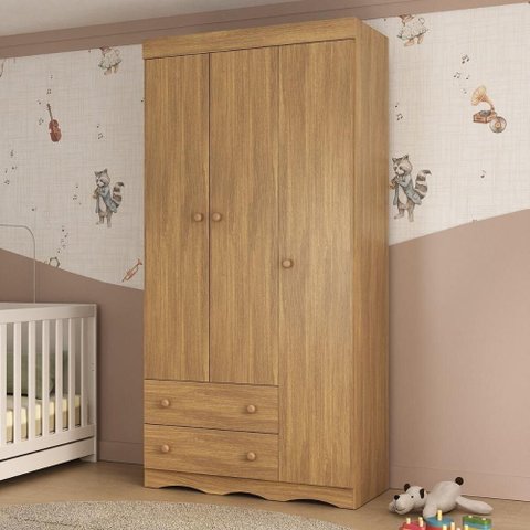 Guarda-roupa Infantil 92cm 3 Portas e 2 Gavetas Realeza Multimóveis Mp4452 Madeirado
