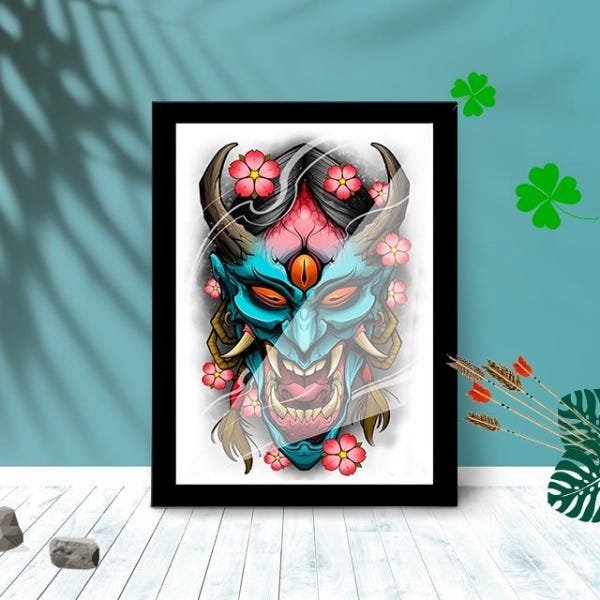 Quadro Decorativo Monster Flowers com Moldura e Vidro 25X33:Preto - 1