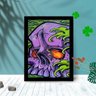 Quadro Decorativo Skull Violeta com Moldura e Vidro 25X33:Preto - 1